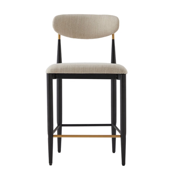 Armless Modern Upholstered Counter Stool Set Of 2 With Iron Toothpick Frame, Gold Trim Accents - Beige+Black