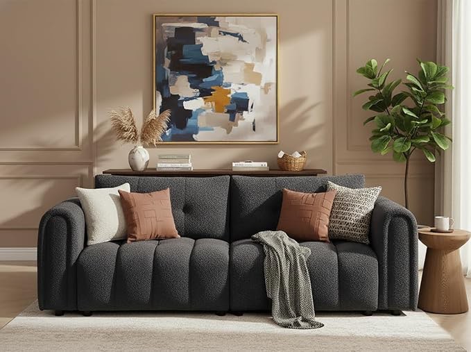 Cloud Boucle Sofa for Living Room, Modern Comfy Boucle Couch (incomplete 2 boxes of 3 only)