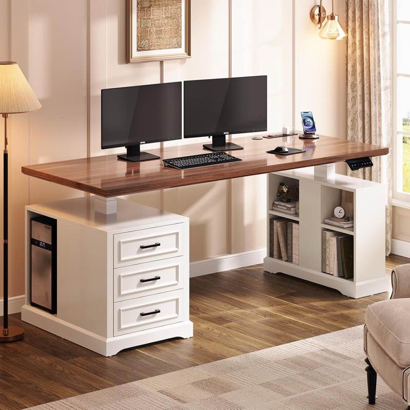 63" height adjustable computer desk with 3 drawers farmhouse electric standing desk (incomplete one box of two only)