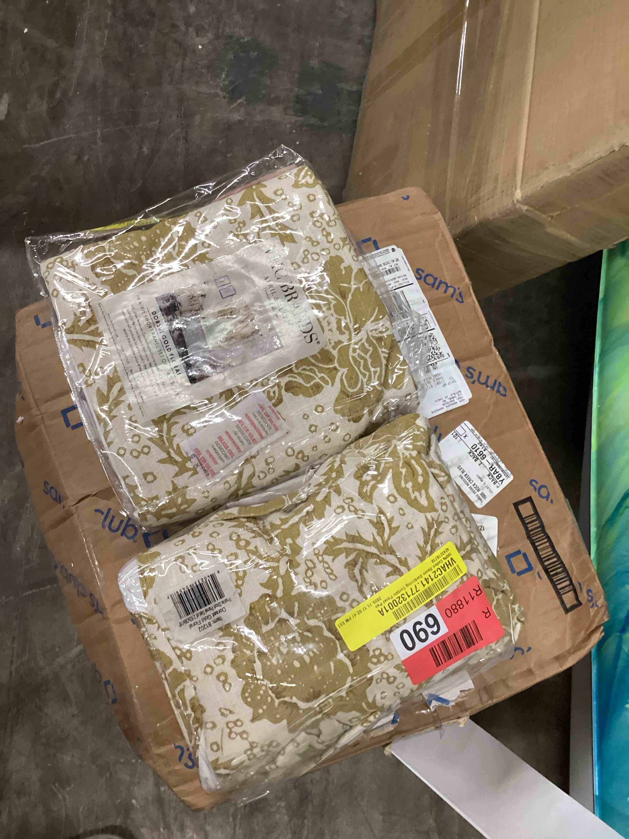 Condition photo showing Good Condition for vhc brands dorset farmhouse prairie curtain panels floral gold 63x36x18 set of 2