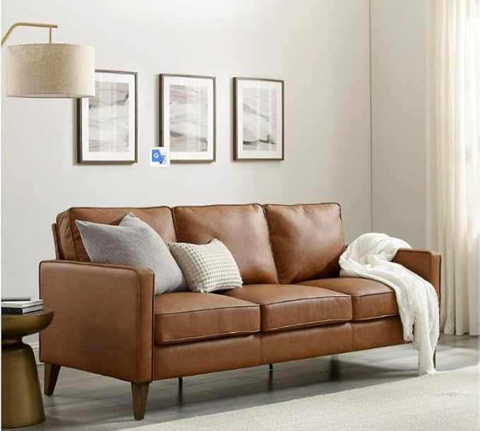 Faux Leather Sofa, Saddle Brown (incomplete)