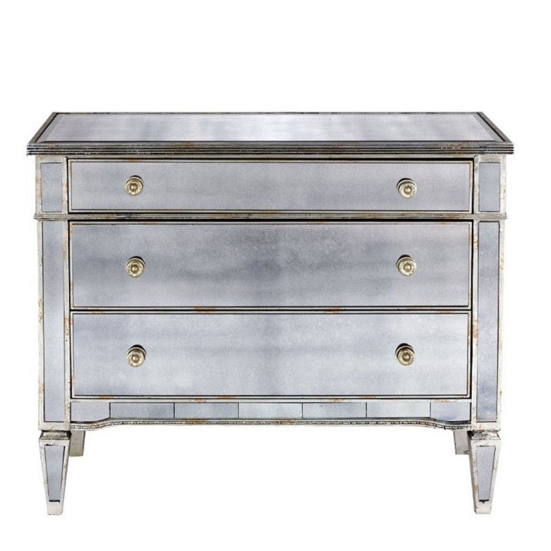 Silver Antiqued Mirror 3-Drawer Industrial Accent Chest By Rosdorf Park (Broken one drawers) 