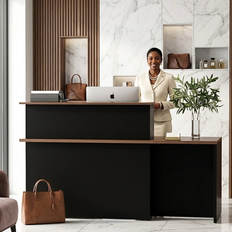  Inbox Zero Nahjay Rectangle Wood Reception Desk With Multi-Layers Storage Compartments