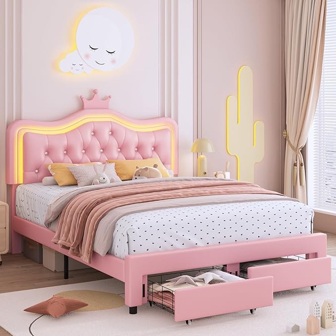 full upholstered led bed frame with storage drawer (incomplete one box only) (model similar from stock photo)