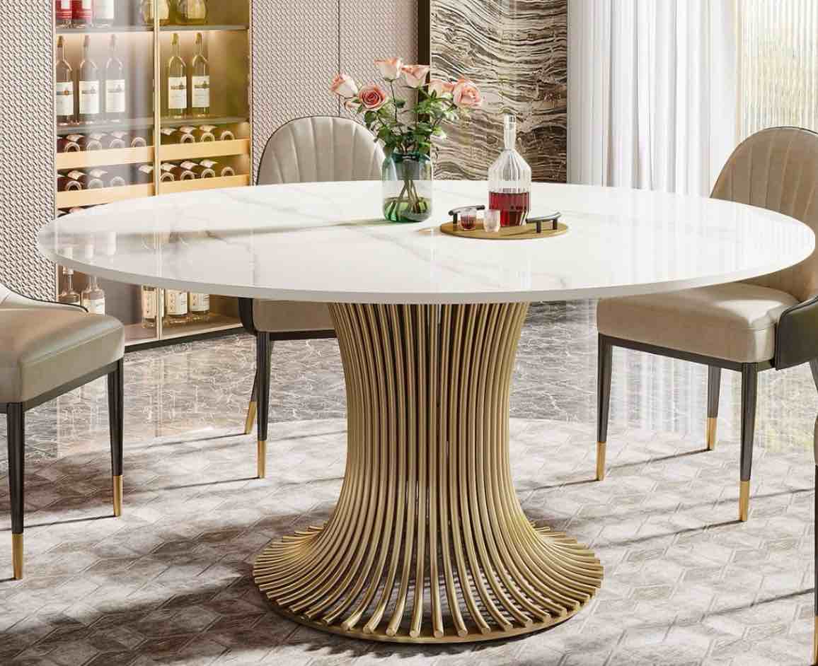 59" sintered stone round dining table with gold stainless steel pedestal (only top table )
