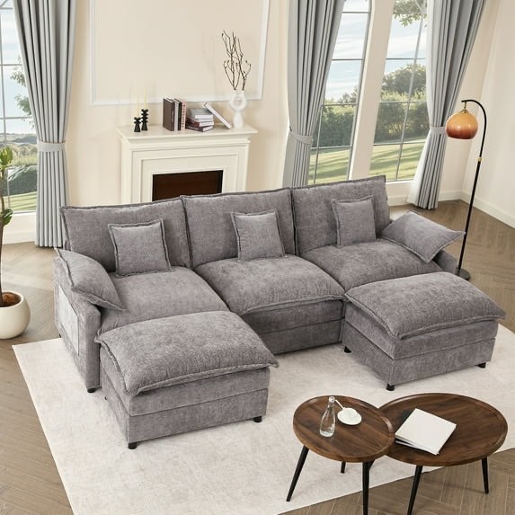 bigsyy 3 - seat sectional sofa couch, comfy cloud style, deep seat, sleeper function with throw pillows. ideal for adult - occupied living rooms, modern design, slate (incomplete only box #2 of 2) 