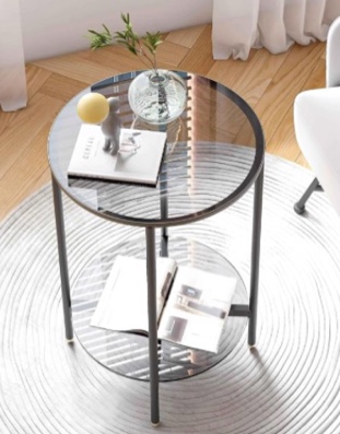 tempered glass end table 2-tier round nightstand (similar)