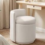WUTUTUEE Velvet Vanity Chair with Storage, 360° Swivel Makeup Chair with Wave Back, No Assembly Small Accent Stool for Bedroom, Dressing, Living Room, White