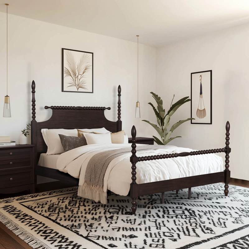 Beckett Solld Wood Low-Profile Bed Frame with Spindle Design (incomplete one box only)