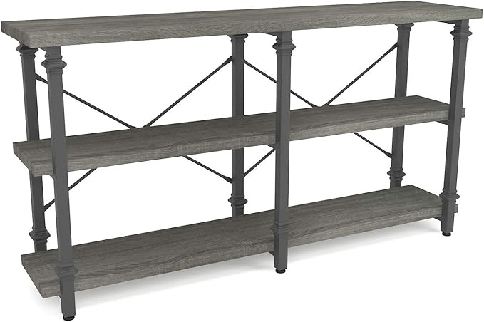 55" console table 3 tier sofa table industrial rustic metal frame(grey)