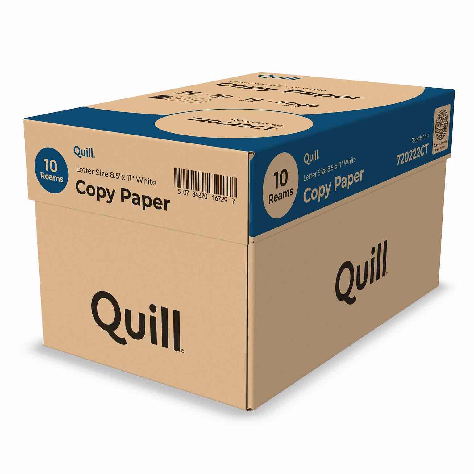 quill brand® 8.5" x 11" copy paper, 20 lbs., 92 brightness, 500 sheets/ream, 10 reams/carton (720222ct)