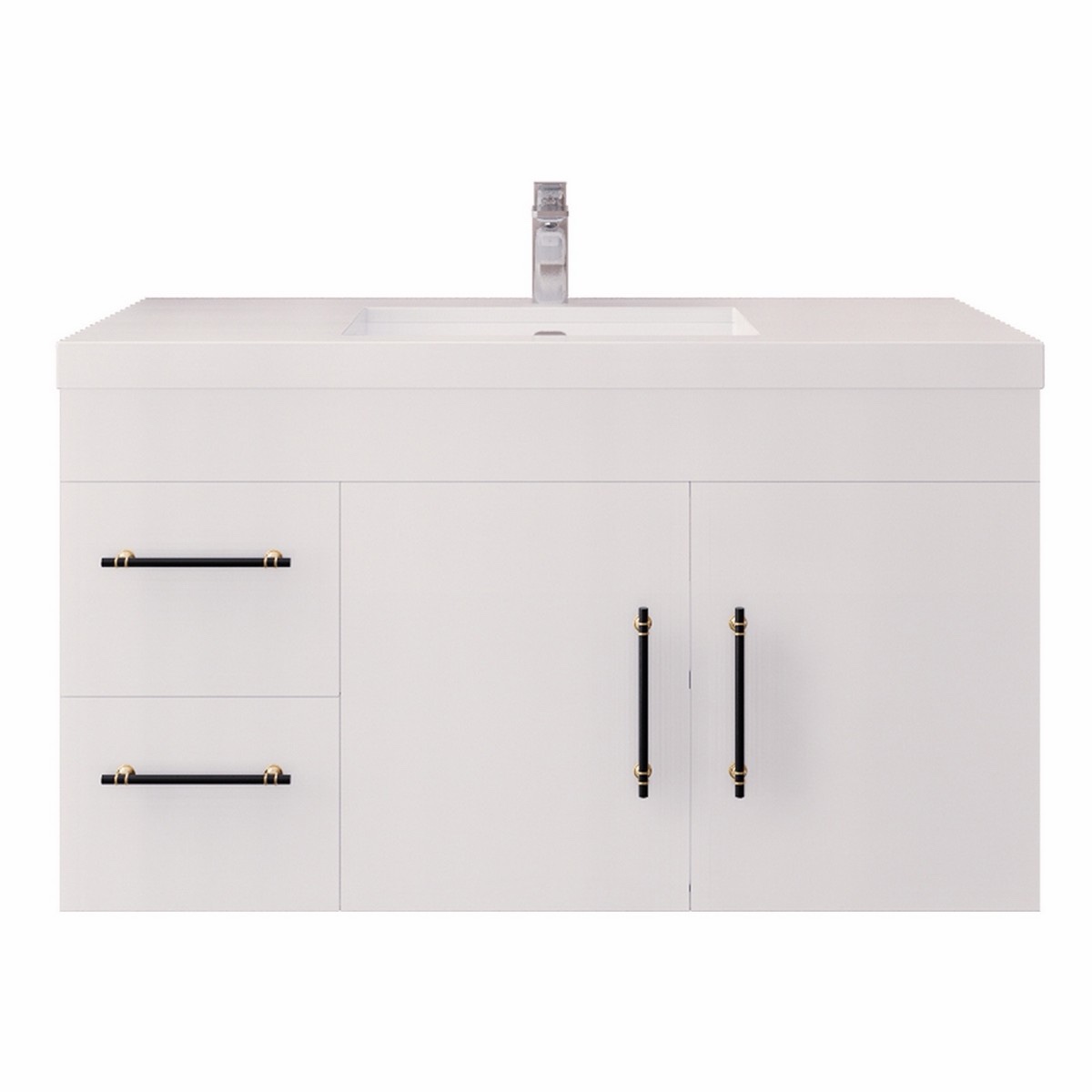 Better Vanity ELSA42L-GW Elsa 41 1/2 Inch Wall Mounted Single Sink Bathroom Vanity with Gloss White Countertop, High Gloss White, Left Side Drawer