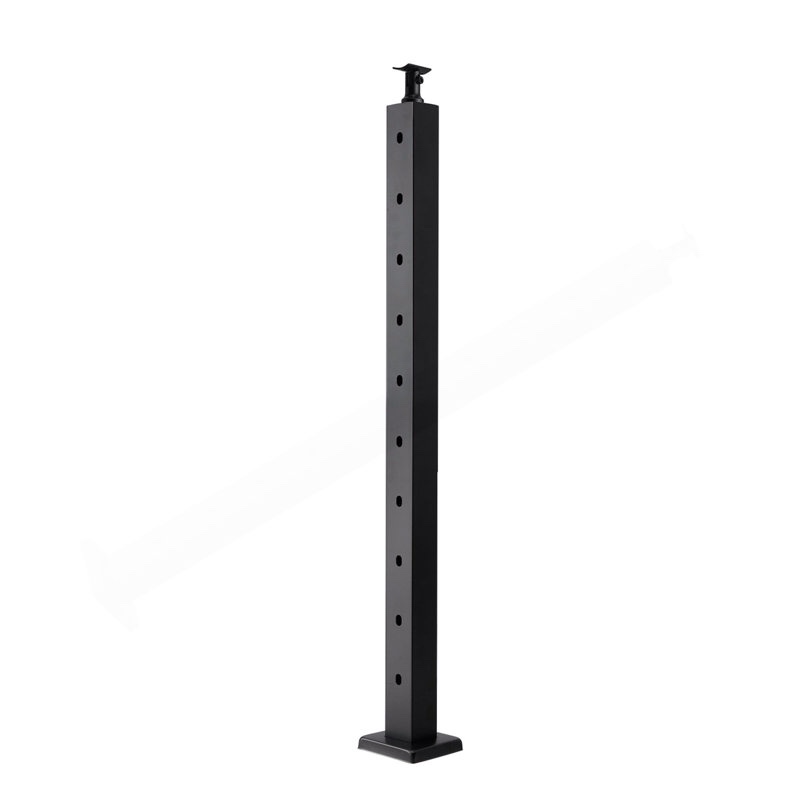 Cable Railing Post, 36X2x2 Inch Stair Railing Post, With Pre-Drilled 30° Angled Holes, Stainless Steel Cable Rail Post With Horizontal And Curved Bracket, 1-Pack, Black