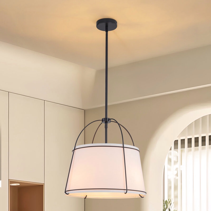 Bertan 3 - Light Dimmable Large Drum Pendant Chandelier With Fabric Shade