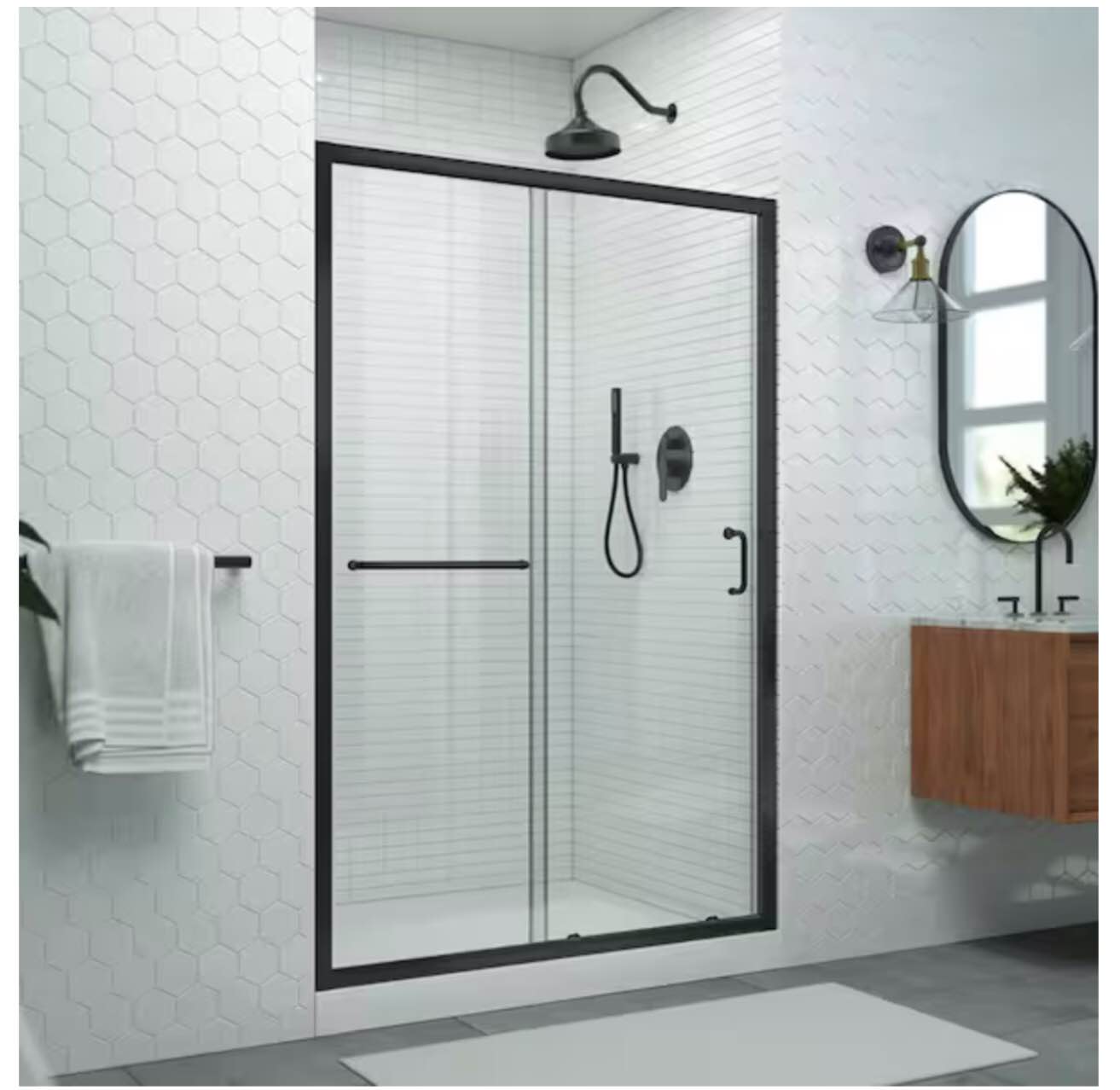 Levantine 44-48 in. W x 72 in. H Semi-Frameless Sliding Shower Door, Clear Glass in Matte Black