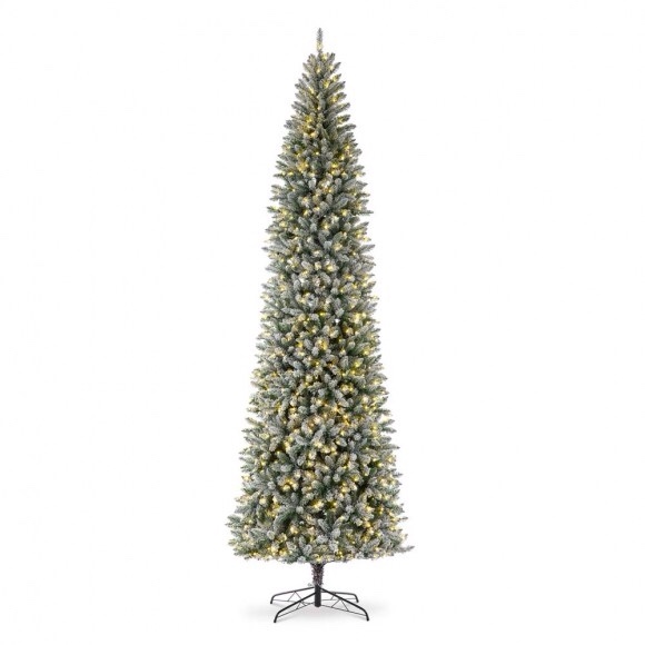 litzhome 11ft Pre-Lit Flocked Pencil Fir Artificial Christmas Tree with 950 Warm White Lights