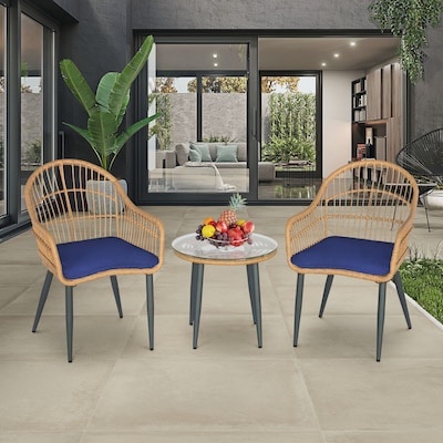 Grearden 3 -Piece Wicker Patio Conversation Set with Blue Cushions