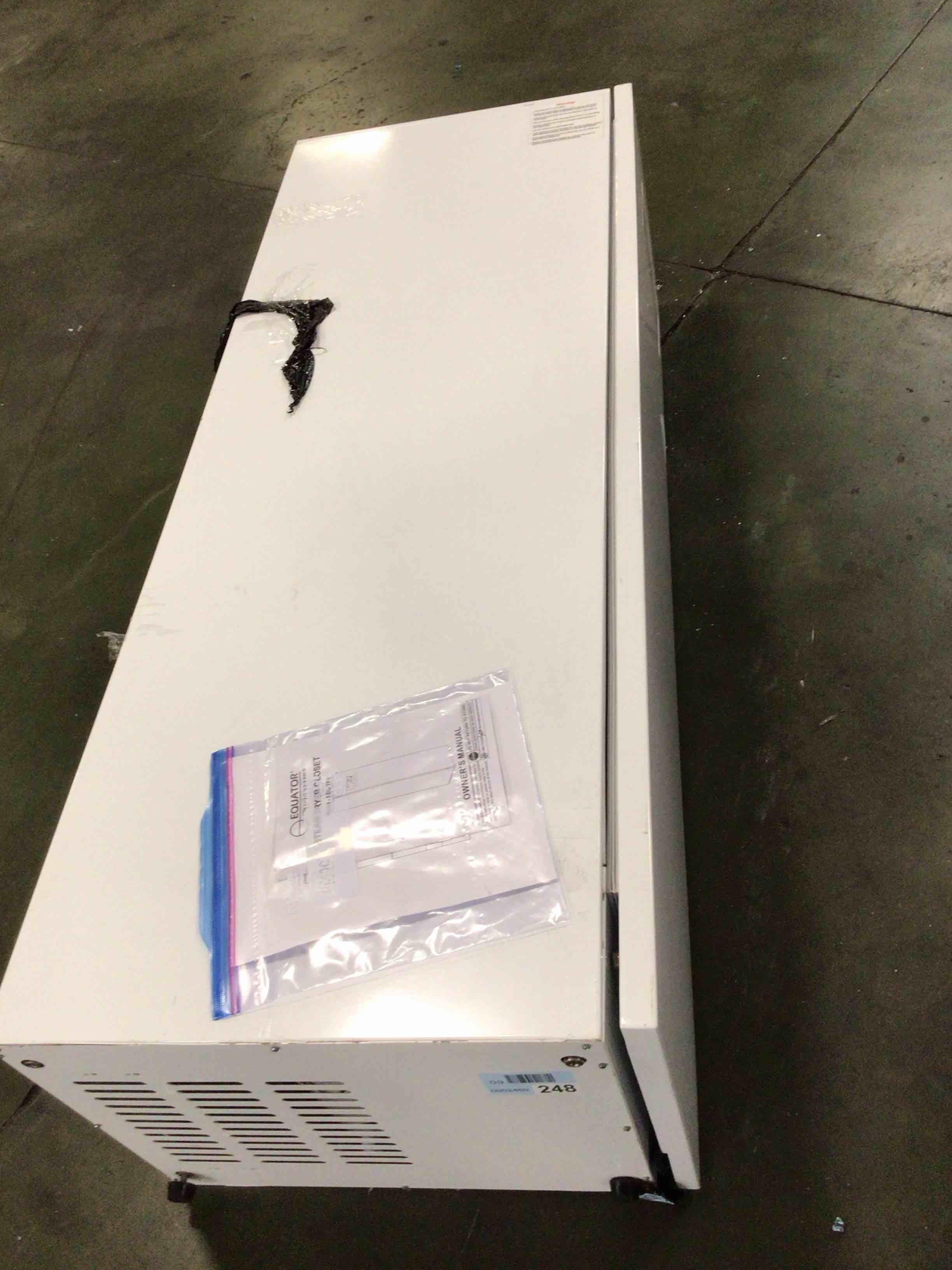 Condition photo showing As Is for equator 7.6cf smart steam dryer closet 4 moving hangers quick20 refresh wrinkle free in white