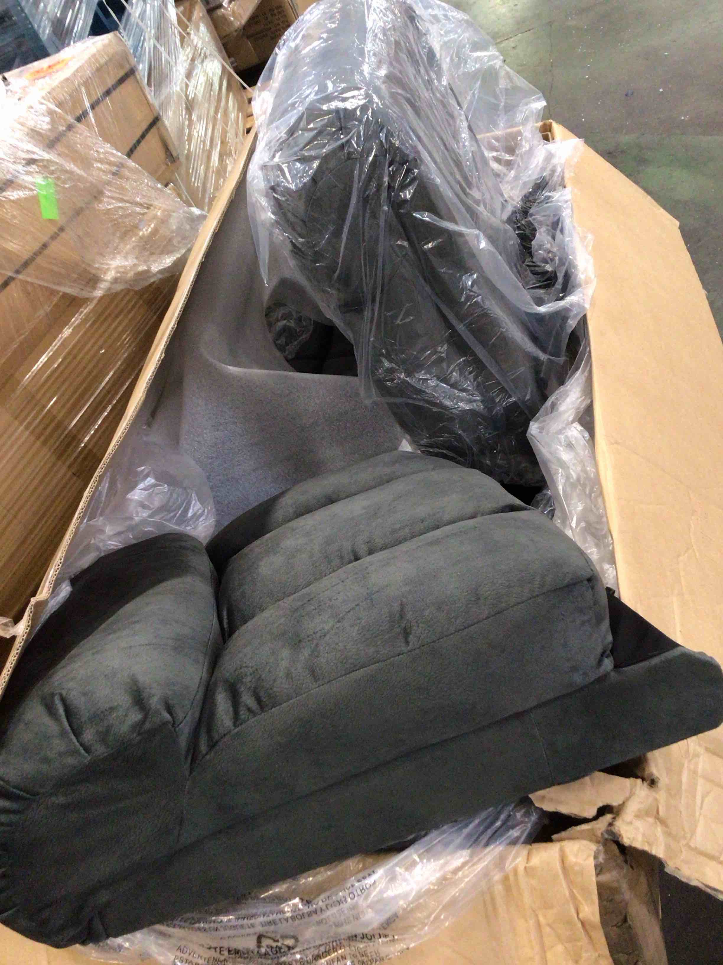 Condition photo showing Good Condition for canmov manual recliner loveseat, 2 seat recliner sofa chair with overstuffed armrest and backrest, soft fabric reclining loveseat living room set with hidden cup holders for adults elderly,grey green