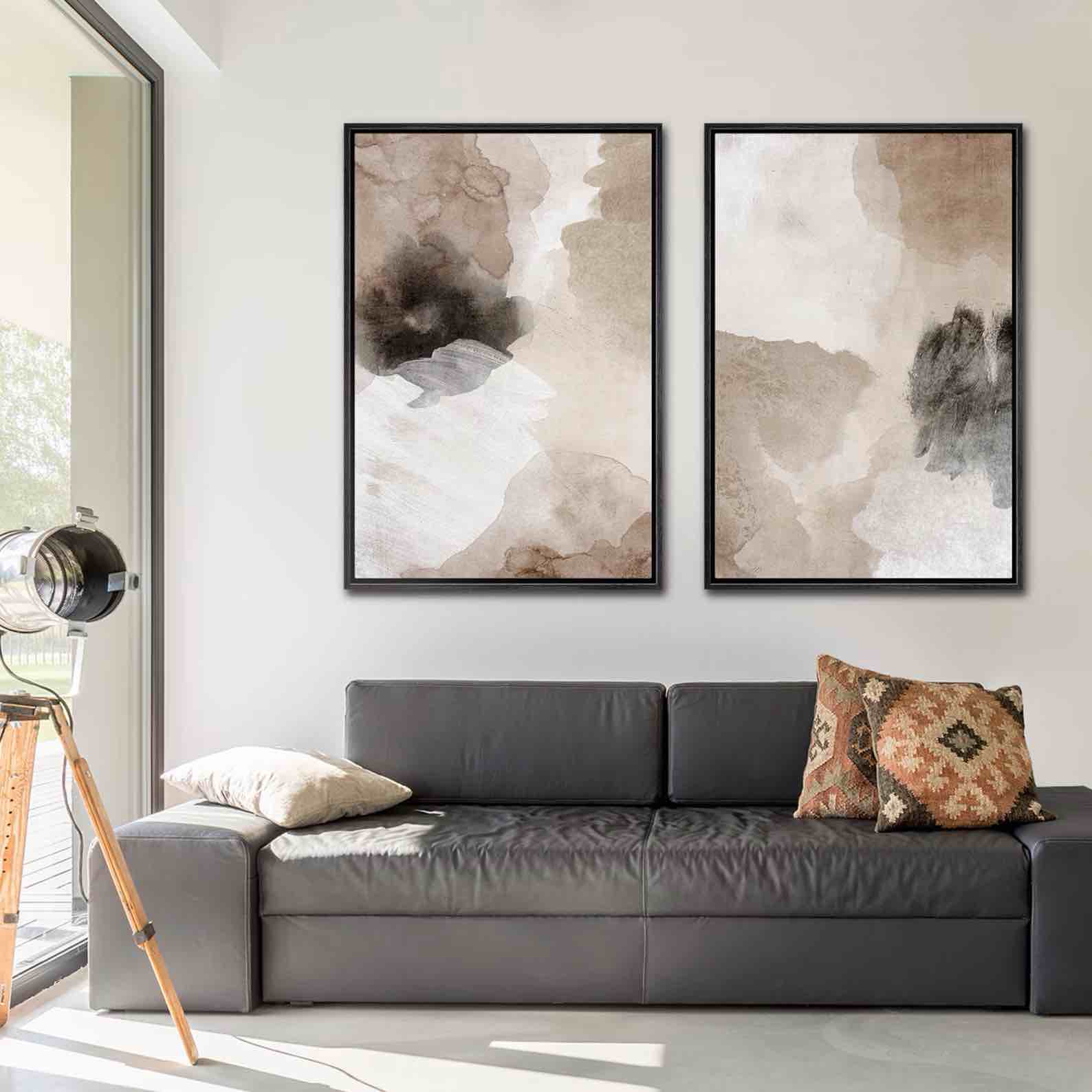 Framed Canvas Wall Art Print Set of 2 Abstract Beige Brown Art Print Neutral Minimalist Modern Wall Art Living Room Decor 16 x12