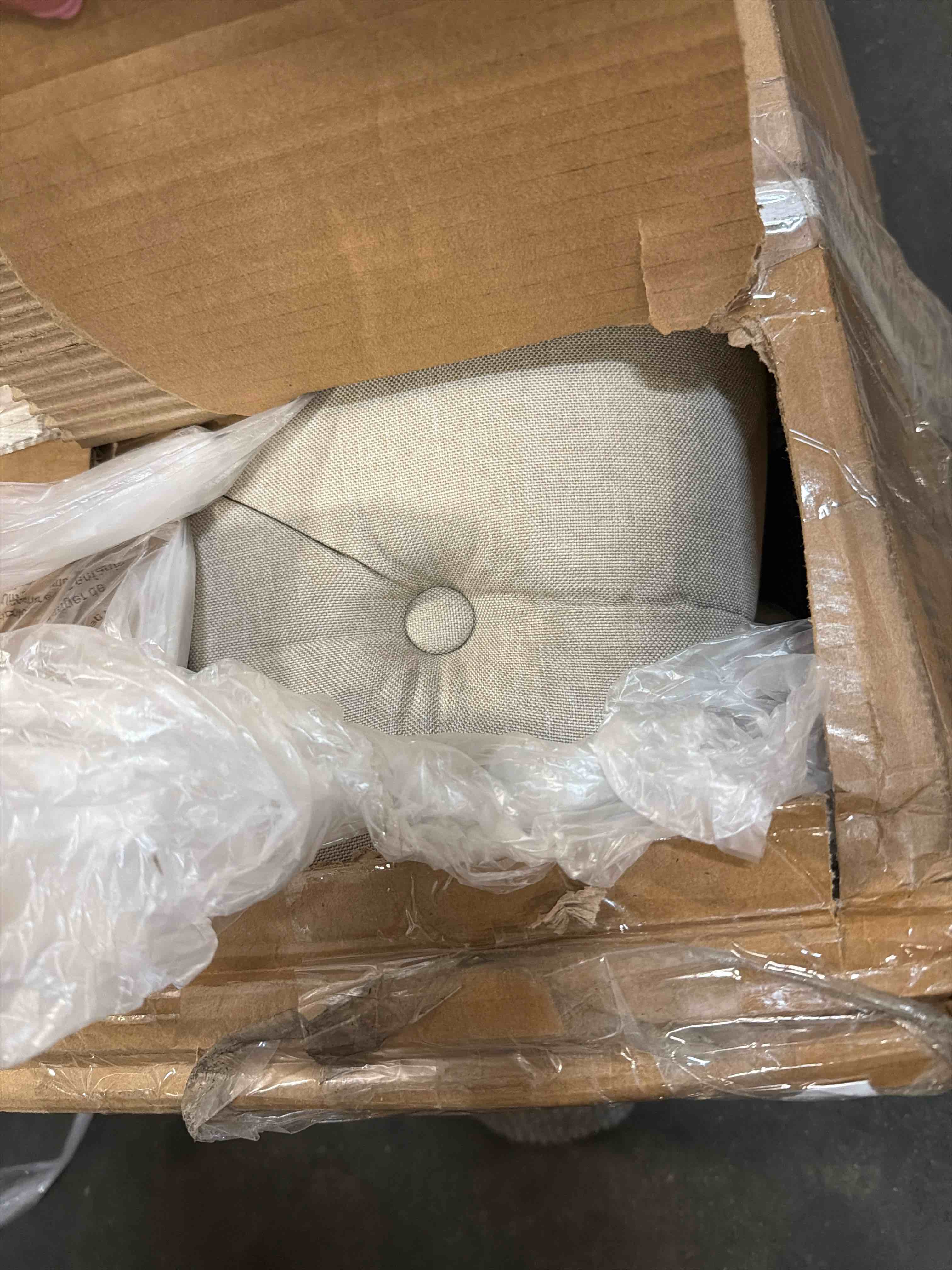 Condition photo showing Good Condition for amerlife king size platform bed frame, chenille upholstered sleigh bed with scroll wingback headboard & footboard/button tufted/no box spring required/cream