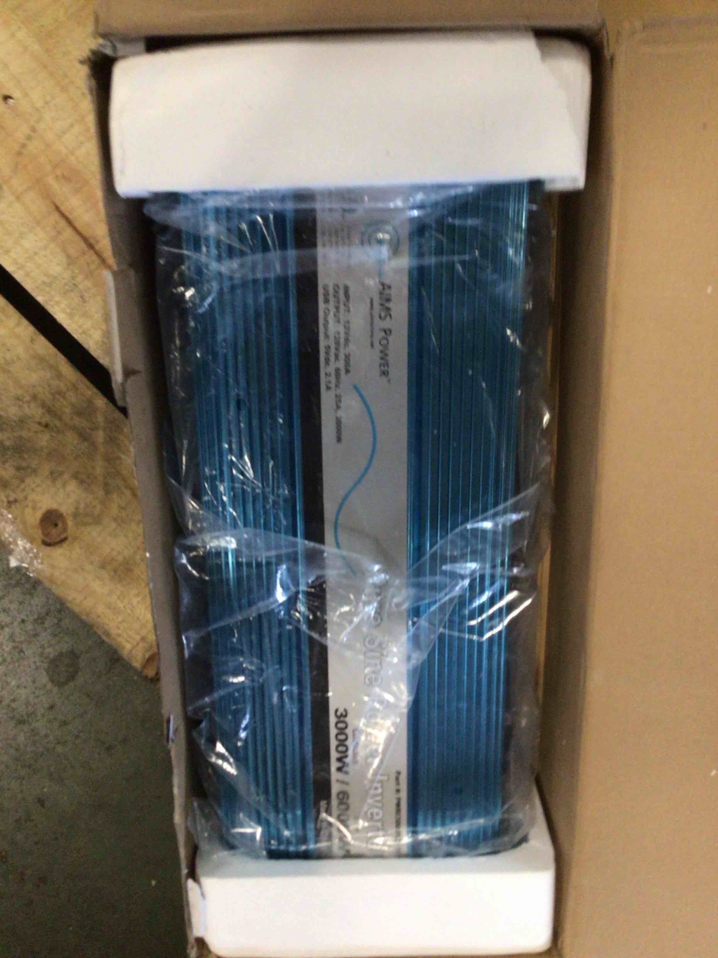 Condition photo showing Good Condition for aims power pwri300012120s pure sine inverter, 3000 watt continuous power, 6000 watt surge peak power, 12 volt dc input, pure sine wave, gfci outlet, ac direct connect terminal block