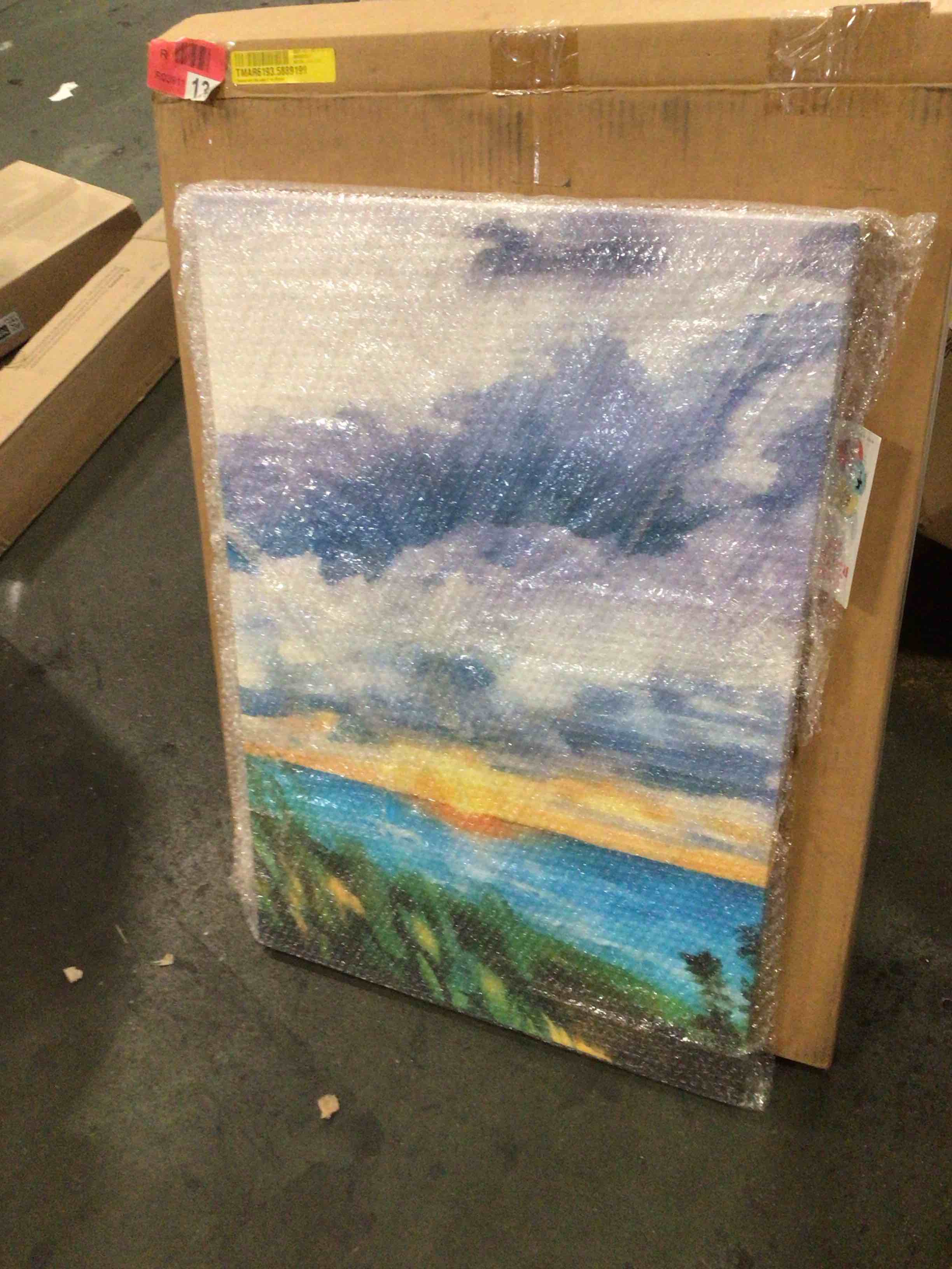 Condition photo showing New/Like New for trademark art michelle calkins canvas art, sunset over the lake ii, 22 by 32-inch