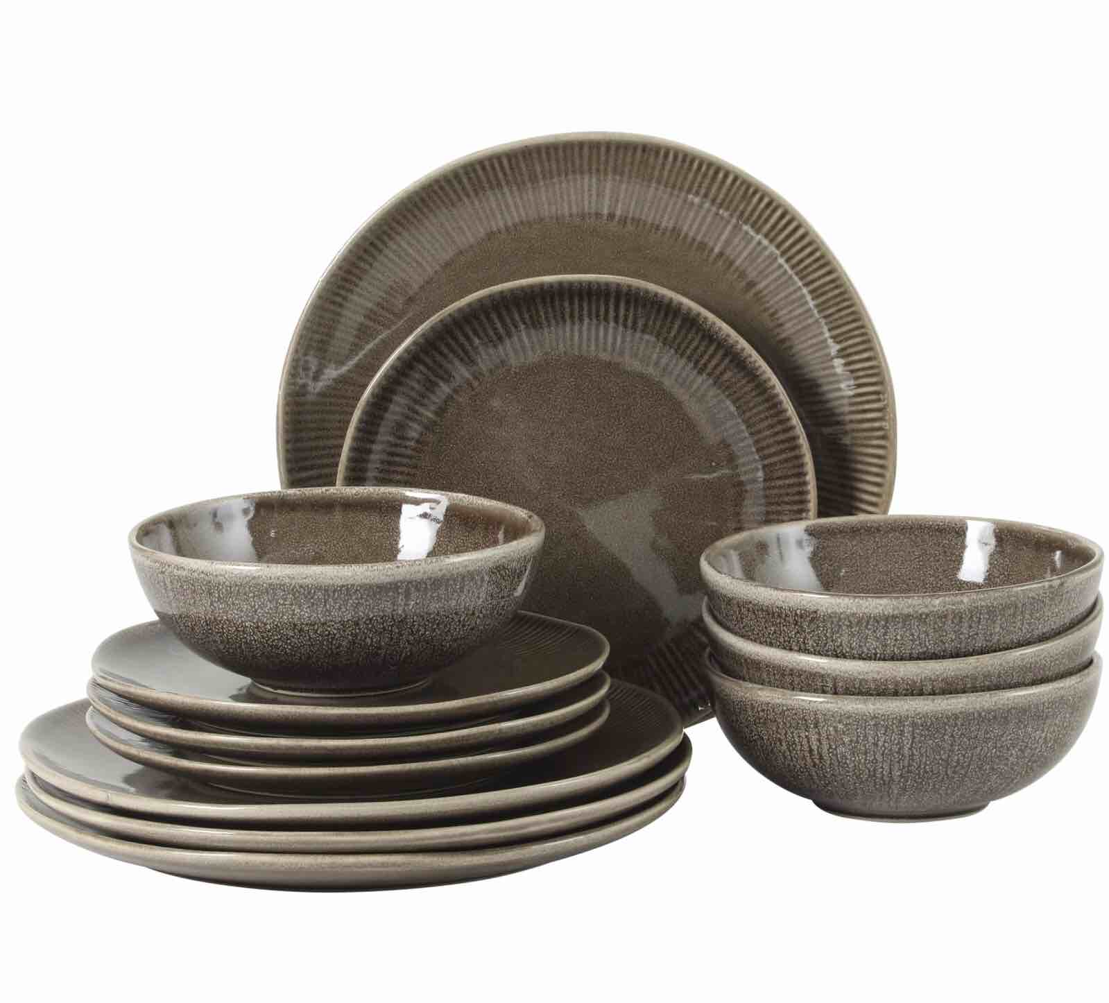 ( similarly missing pcs )Gibson Elite 16 Piece Dreamweaver Double Bowl Terracotta Reactive Dinnerware Set - Earthy Brown, Service for 4 (16pcs)