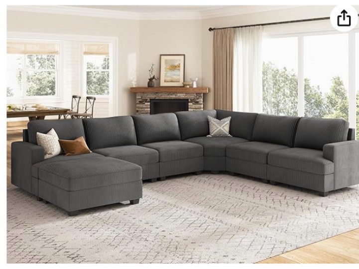Similar to Nolany Dark Grey Corduroy U Shape Modular Sectional Couch with Storage Ottoman, 72.9"D x 128.5"W x 35"H, 6 Seater, Plush, Easy Assembly