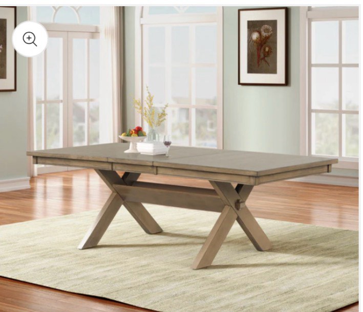 Raven Wood Trestle Extendable Dining Table with Leaf, Glazed Pine Brown