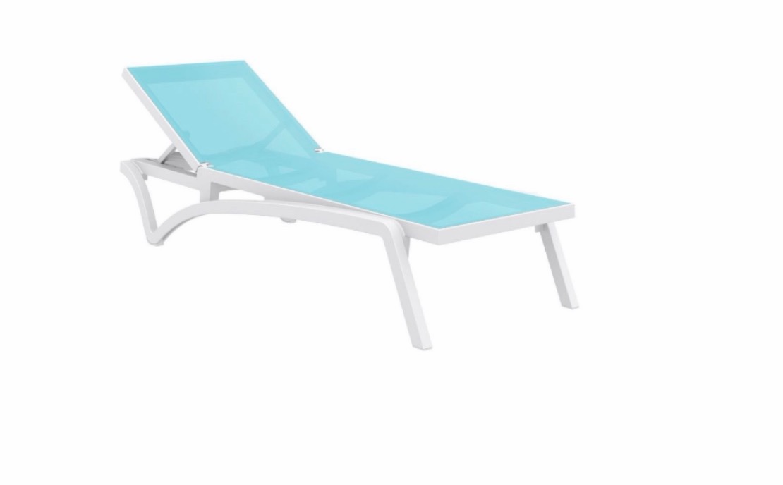 ISP089-WHI-TRQ Pacific Sling Chaise Lounge White Frame & Turquoise Sling -  set of 2