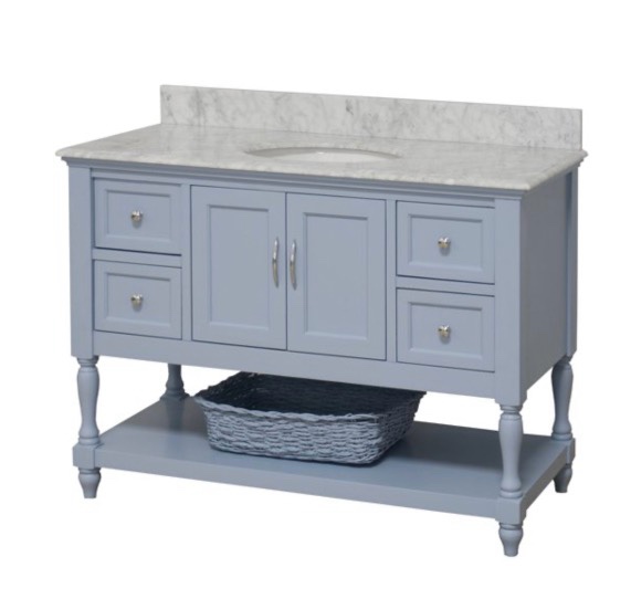 Beverly 48" Bathroom Vanity with Powder Blue Cabinet and Carrara Marble Top