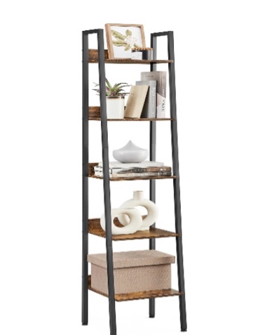  VASAGLE Bookshelf, 5-Tier Narrow Book Shelf, 11.8 x 13.3 x 66.9 Inches, Ladder Shelf for Home Office, Living Room, Bedroom, Kitchen, Rustic Brown and Ink Black 
