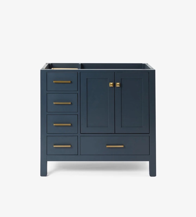 Ariel Cambridge 36 In. Right Offset Single Sink Base Cabinet In Midnight Blue