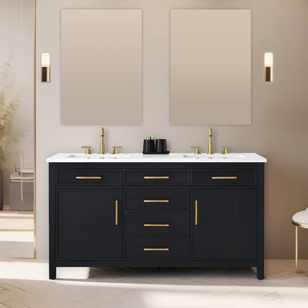 LOGAN 60? Ebony Vanity Double Sink with Carrara White Top