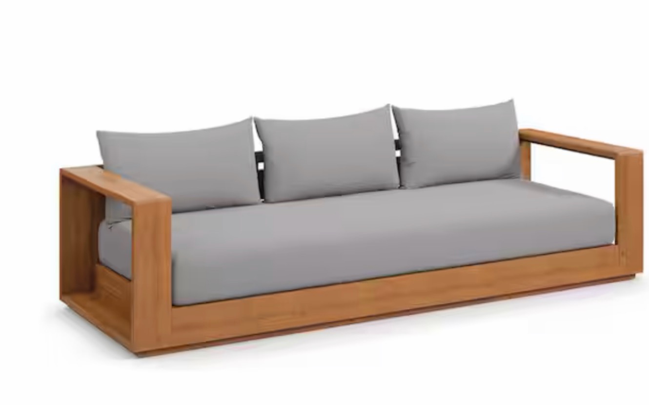 Tahoe Natural Acacia Wood Outdoor Patio Couch with Light Gray Cushions