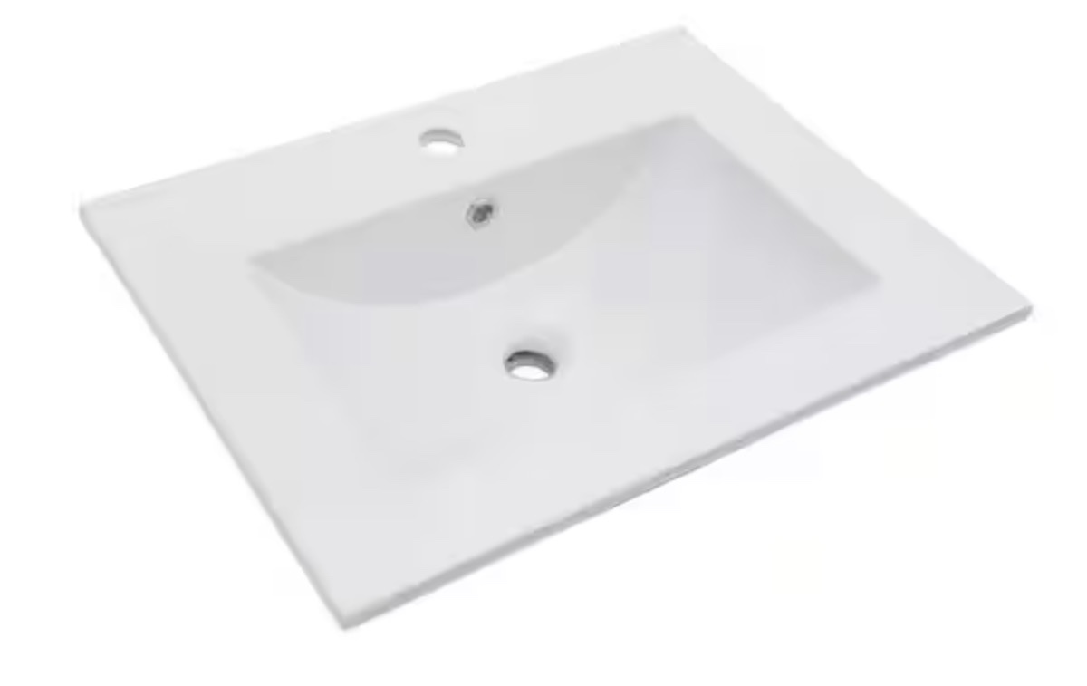 D Ceramic Porcelain White Rectangular Single Sink Bathroom Vanity Top in White with 1-Faucet Hole