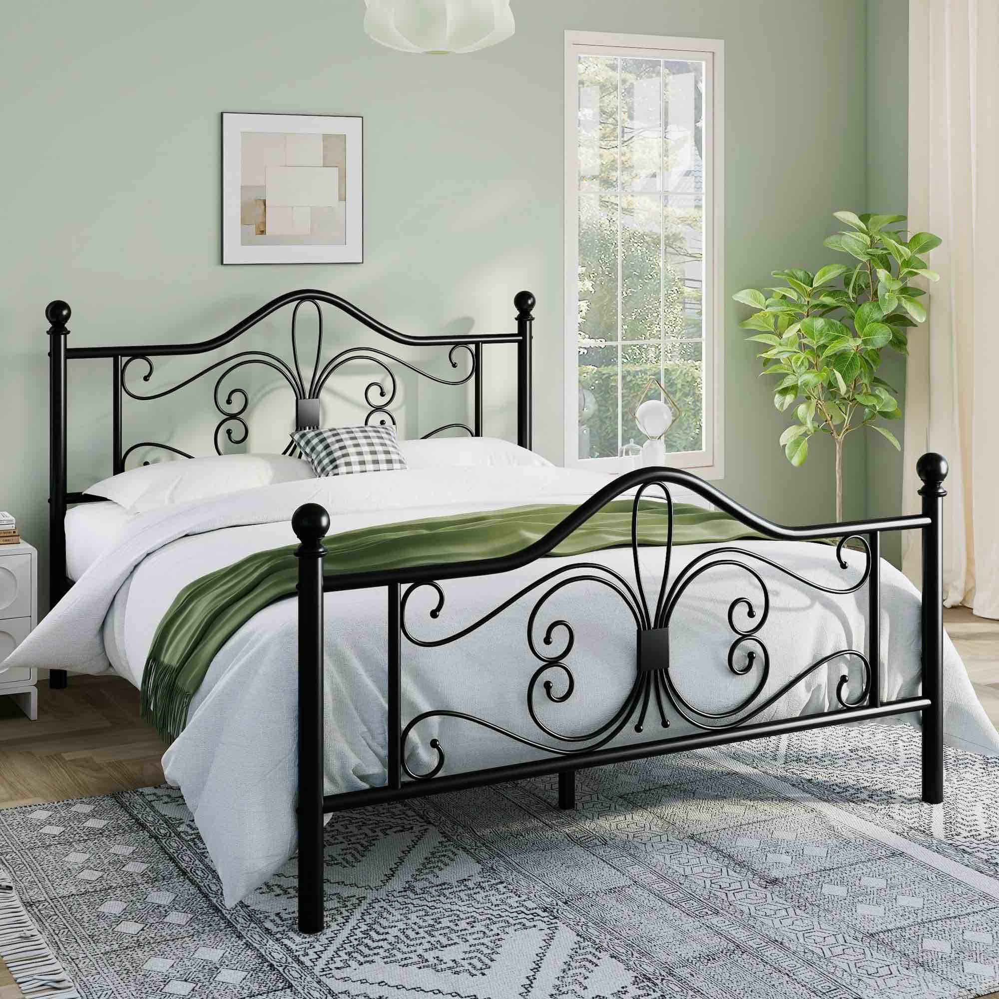 Eylin Metal Platform Bed With Butterfly Design Headboard And footboard 