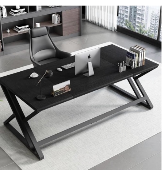 hsh 70.8" black computer desk, large modern workstation home office desk, long industrial study gaming work writing desk for 2 person, farmhouse double wood executive pc table with storage in bedroom