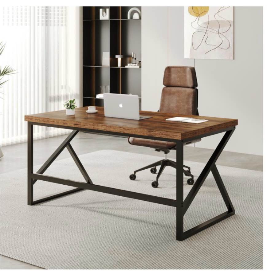 hsh desk industrial home office computer desk farmhouse metal and wood desks pc table for students writing studies pc gaming table for home office bedroom rustic brown 140 cm