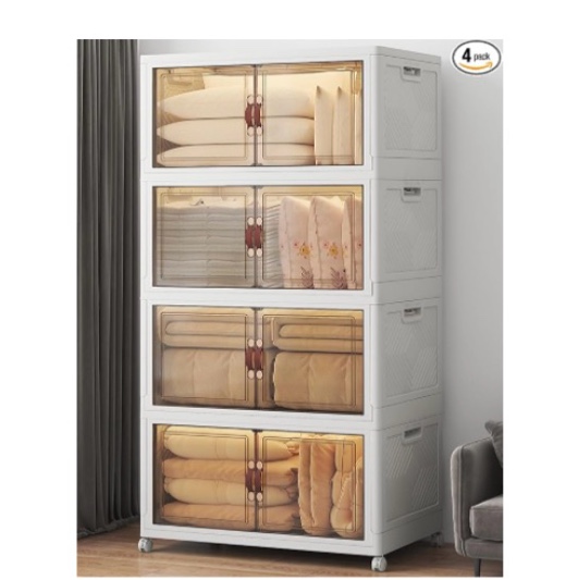 Similar to UAMFURI Stackable Storage Bins with Lids, 720QT Closet Organizers and Storage with Doors and Wheels, Extra Large Storage Cabinet, Collapsible Plastic Drawers for Bedroom Dorm Office Garage