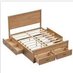 Queen bed with drawer lit Queen avec. 6 tiroirs color brown ( incomplete onlyn1 box )