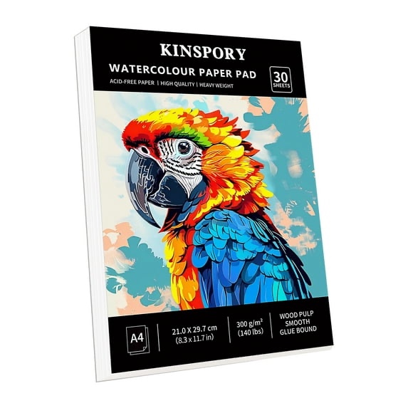 KINSPORY Watercolor Paper Pad, A4, 30 Sheets, 140lb/300gsm, Painting Sketchbook, Art Supplies for Artists, Kids