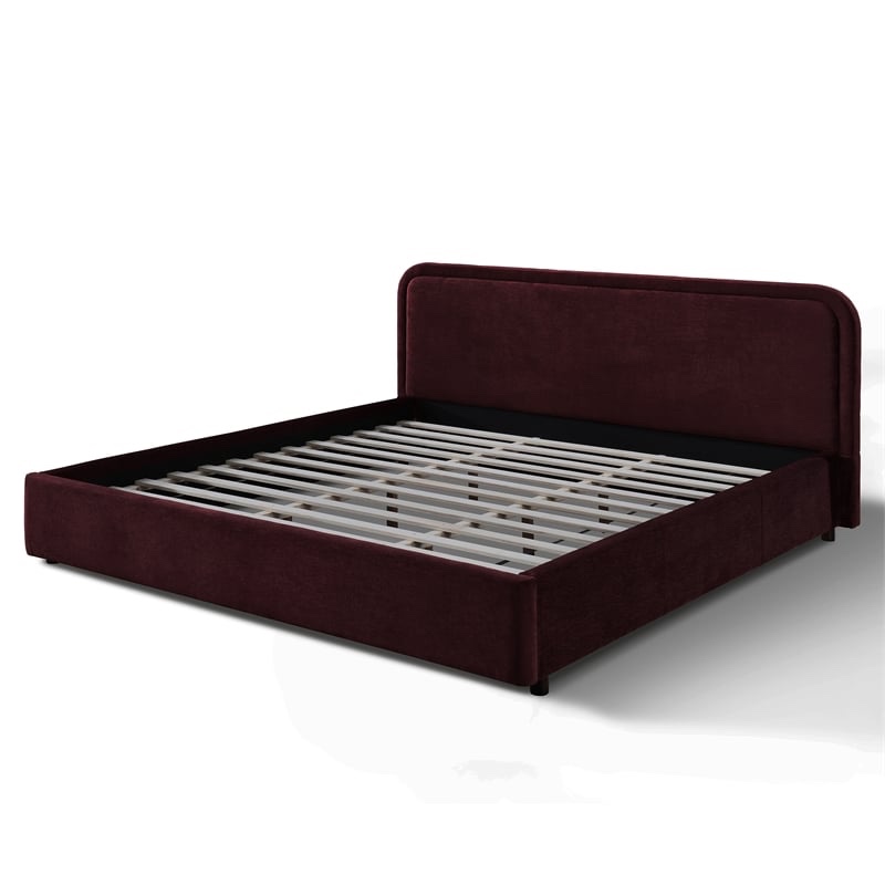 ( incomplete ) Omax Decor Chloe Upholstered Platform King Bed in Burgundy Fabric