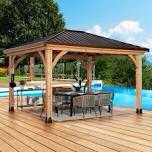( incomplete similarity to photo)PG0201-46C2 VEIKOUS 12-ft x 10-ft Hard top Rectangle Black Metal Steel Roof