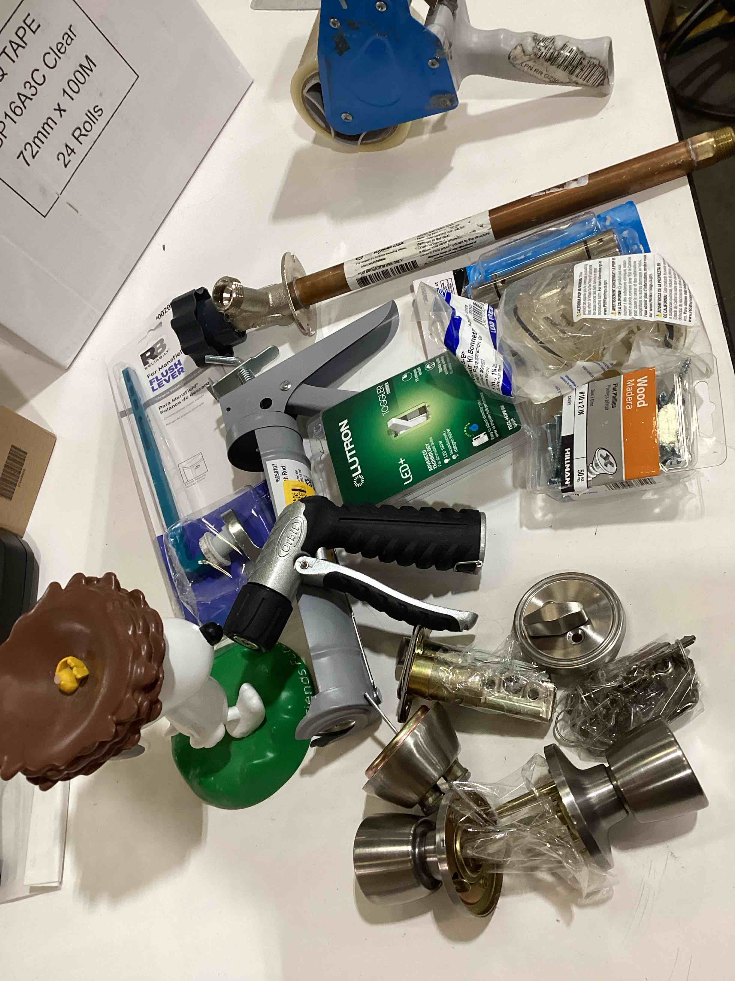 Condition photo showing As Is for assorted home improvement lot (small tools, screw, home accessories, etc.)