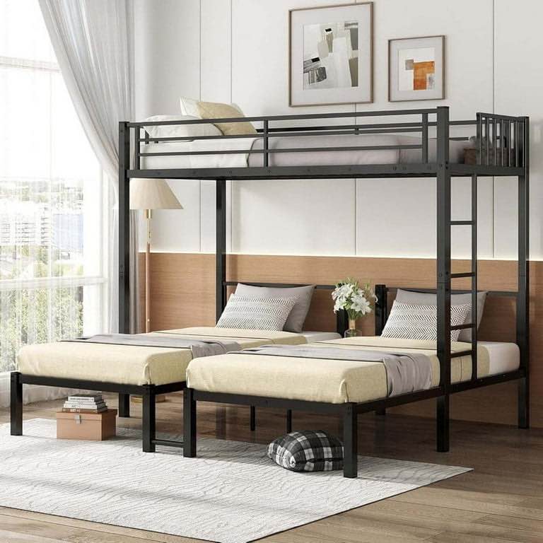 Triple Bunk Bed, Metal Twin/Twin XL Over Twin and Twin Bunk Bed can Converts to 3 Separate Twin Beds, Space-Saving Bunk Bed for 3, Heavy Duty Triple Bed for Teens, Guest Rooms