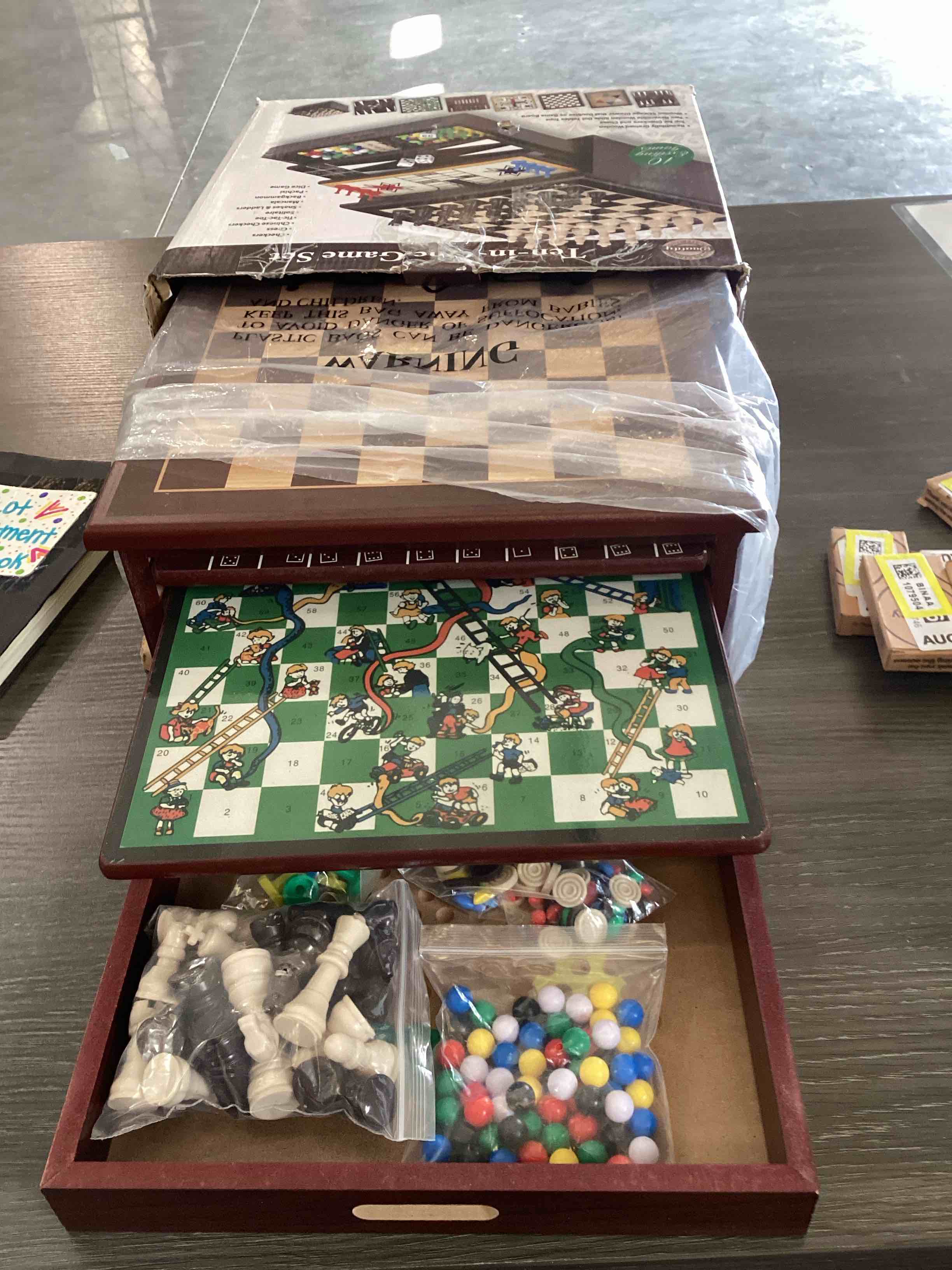 Bundaloo 10-in-1 Classic Wooden Board Game Set – Chess, Checkers, Backgammon, and More – Premium Multi-Game Collection with Built-in Storage (10 in 1)