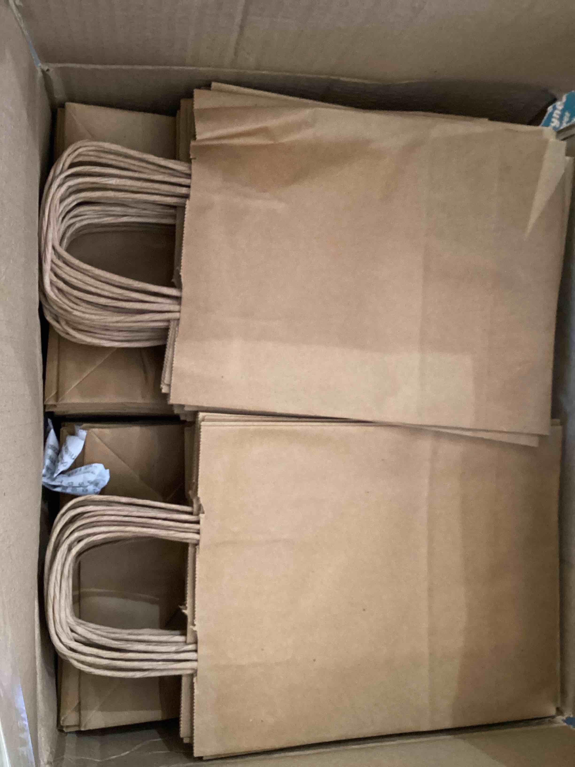 Condition photo showing As Is for Prime Line Packaging - 8x4x10 Inch 100 Pack Kraft Paper Bags, Brown Gift Bags with Handles, Small Craft Shopping Bags in Bulk for Boutiques, Small Business, Retail Stores, Gifts & Merchandise