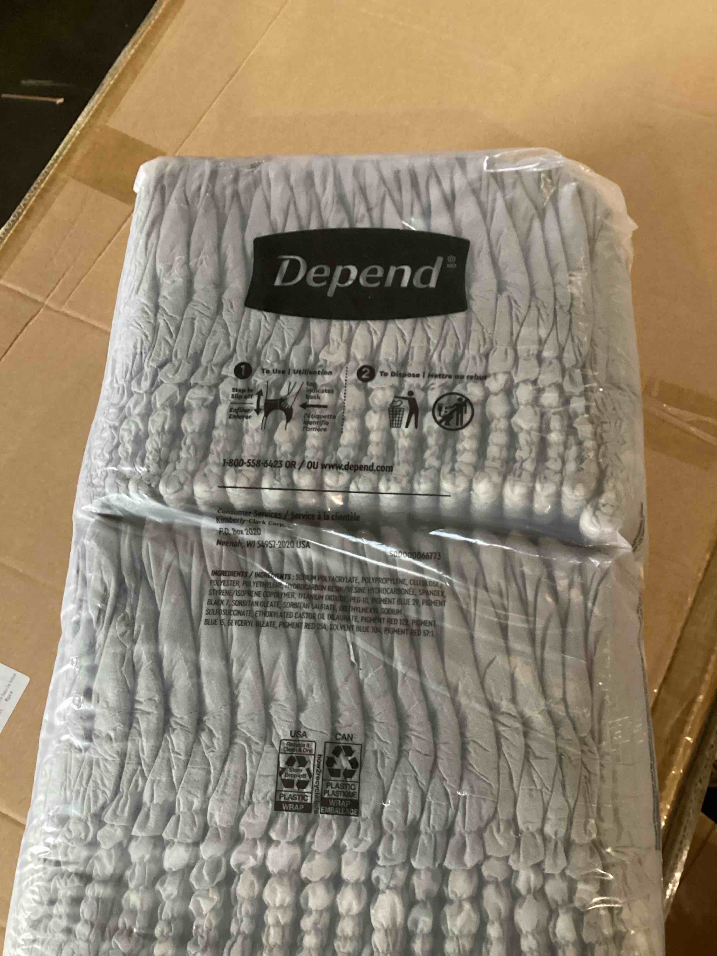Condition photo showing As Is for Depend Fresh Protection Adult Incontinence Disposable Underwear for Men - Maximum Absorbency - L - Gray